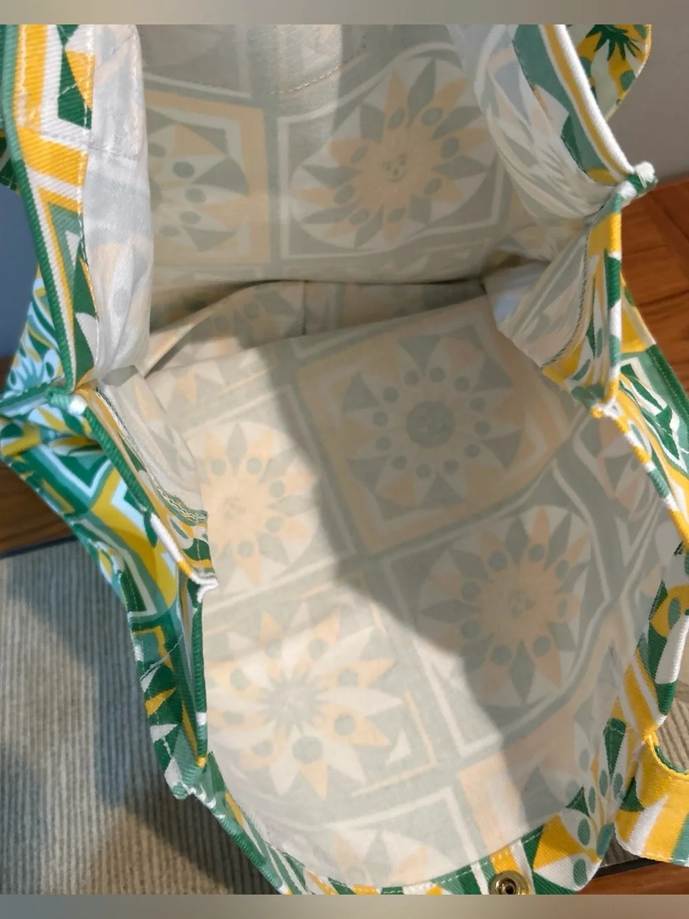 Big Bud Press Green, Yellow & White Cotton Shopper Tote with Sunburst Pattern